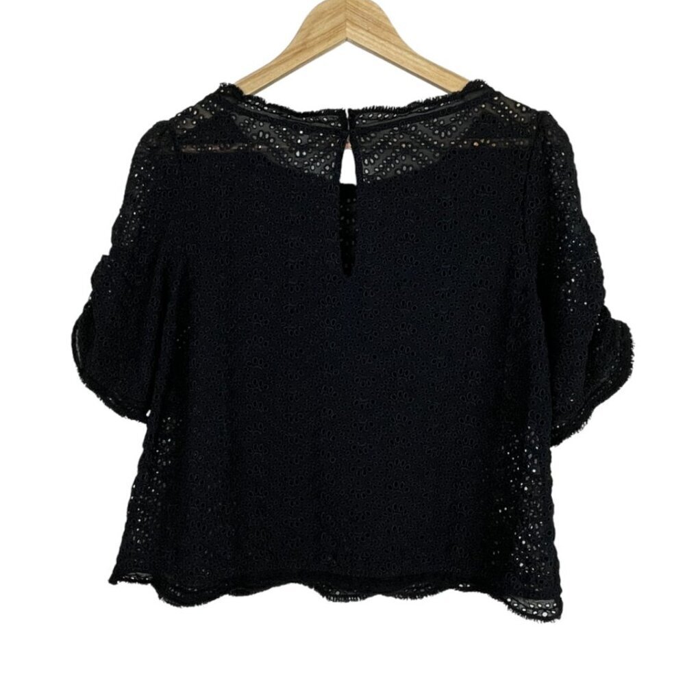 JOIE FANNY B BLACK EYELET PUFF SLEEVE SILK TOP - Picture 9 of 11
